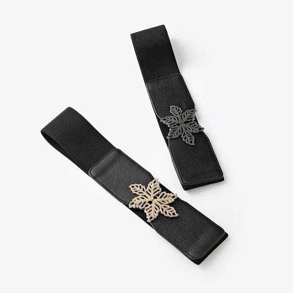 2/$21 Ladies Black Leaf Fashion Stretch Belt - Picture 4 of 6